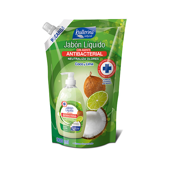 jab&oacute;n liquido antibacterial coco lima doy pack 900 ml