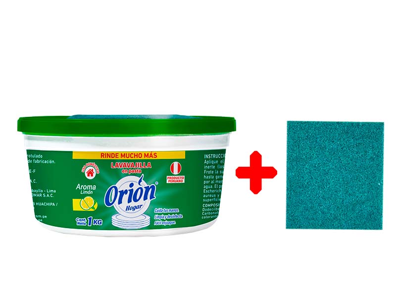 Nuevo Lavavajilla en Pasta Orión 1kg + Abrasiva Verde Gratis